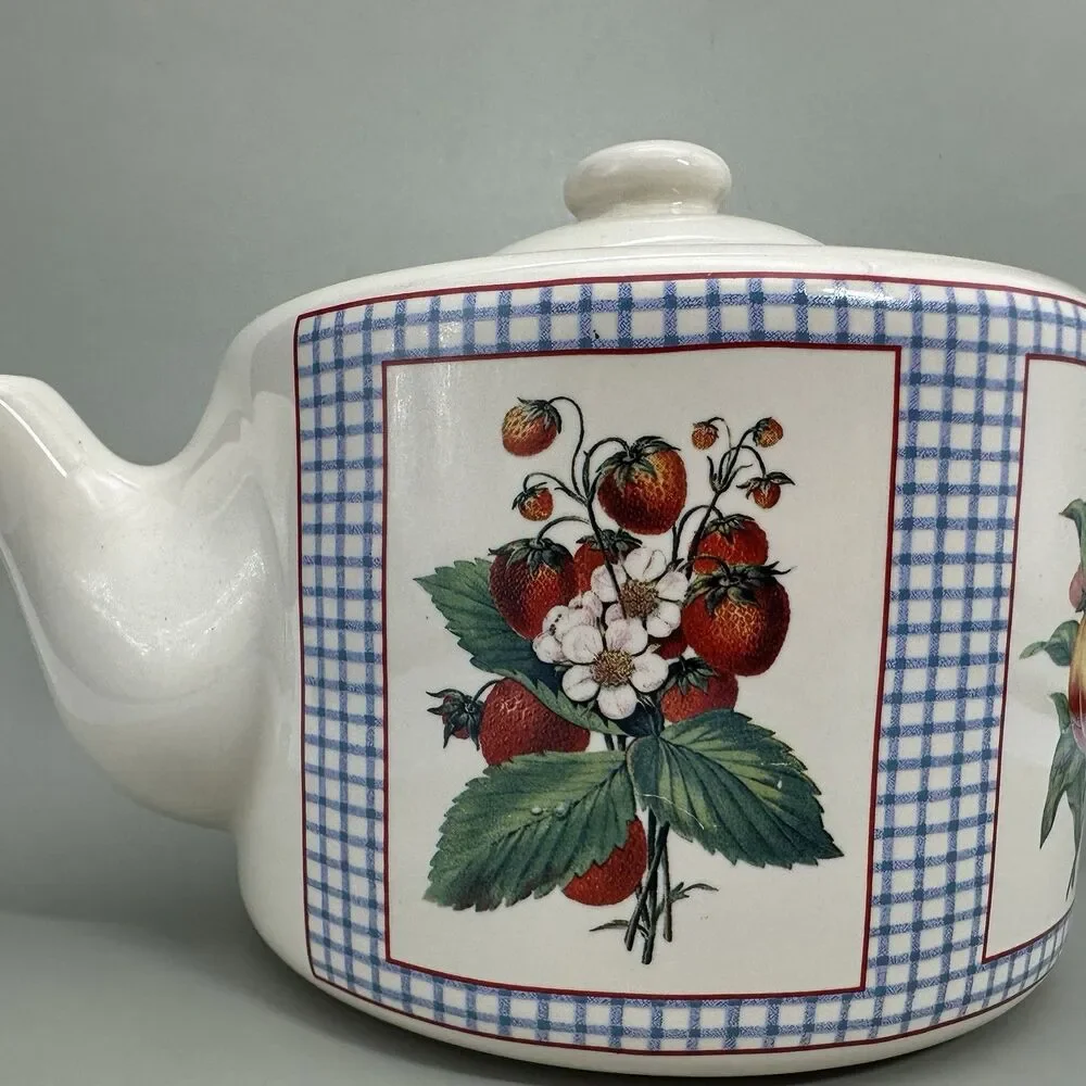 VTG Hawthorne Manor Hallmark Inspired Fruit Gingham Teapot Cottagecore 1990s